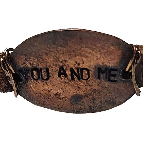 Vintage Brown Leather Bracelet You And Me Copper Plate Love Gift Jewelry Women - Picture 3 of 6